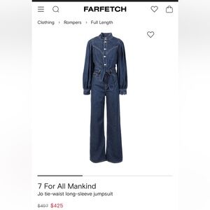 7 For All Mankind Blue Denim Jumpsuit